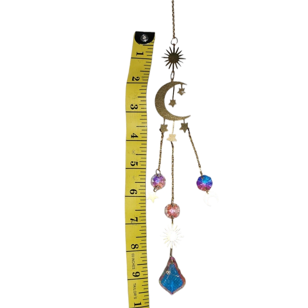 Enchanting Light Dancing Suncatcher with Sun,Moon And Stars. Gold Tone Chain. - Picture 2 of 4